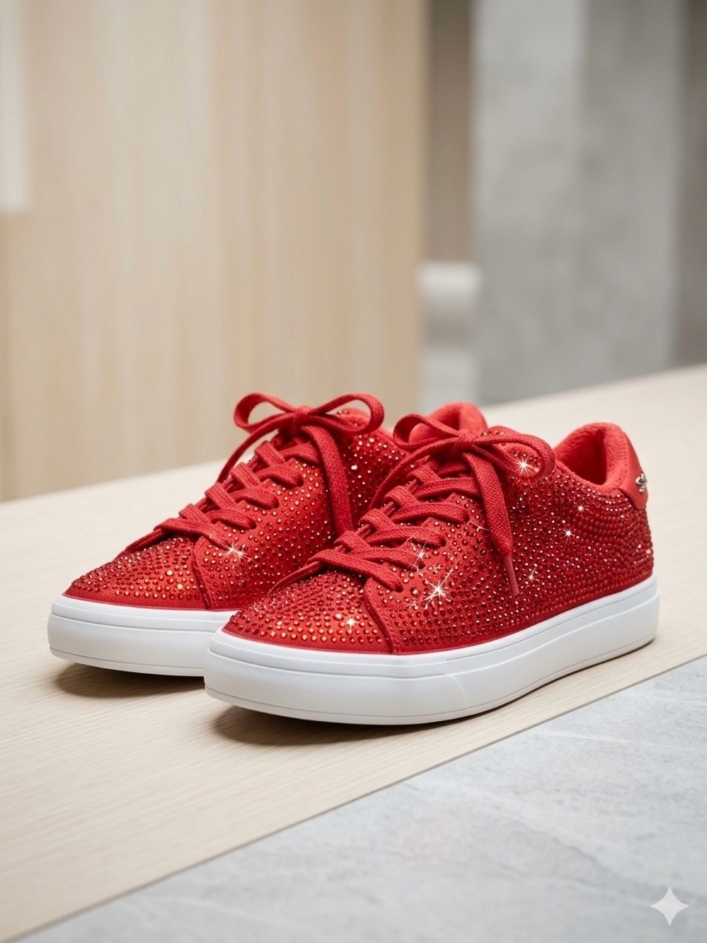 Sugar Red Crystal-Embellished Low-Top Sneakers - Size 8